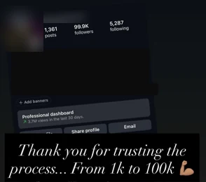 The client's Instagram profile and story, name hidden